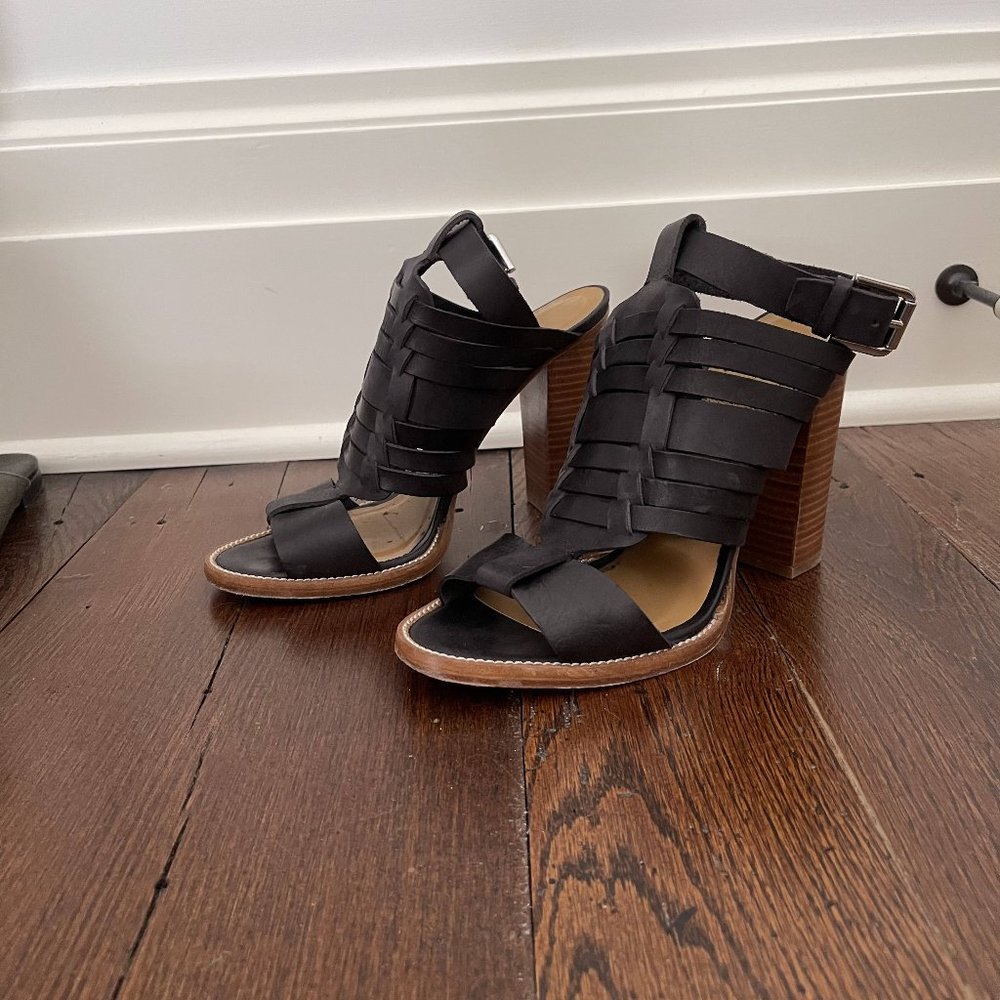 Ralph Lauren Black Leather Stained Vachetta Sandal